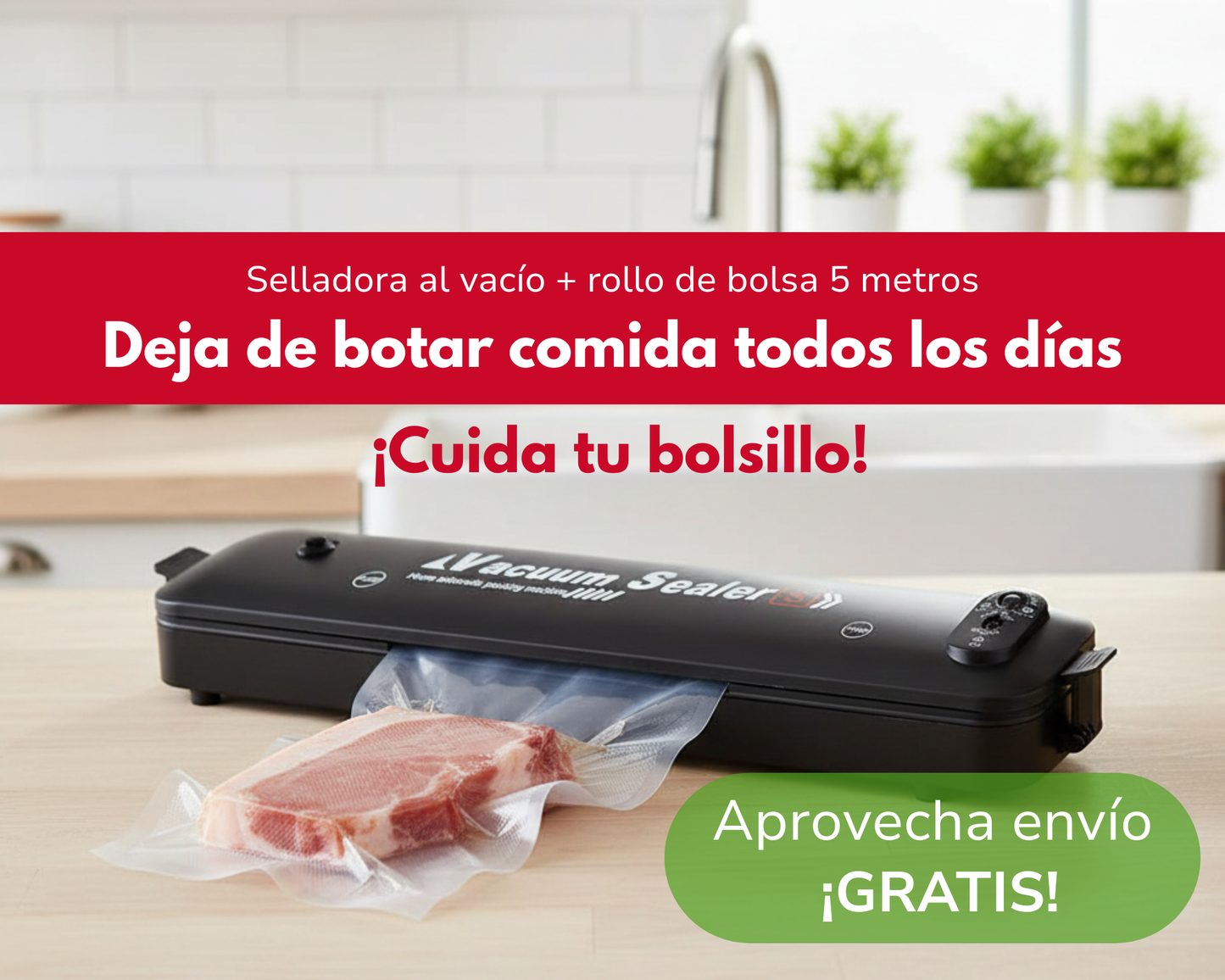 SELLADORA AL VACIO + rollo 5 mts